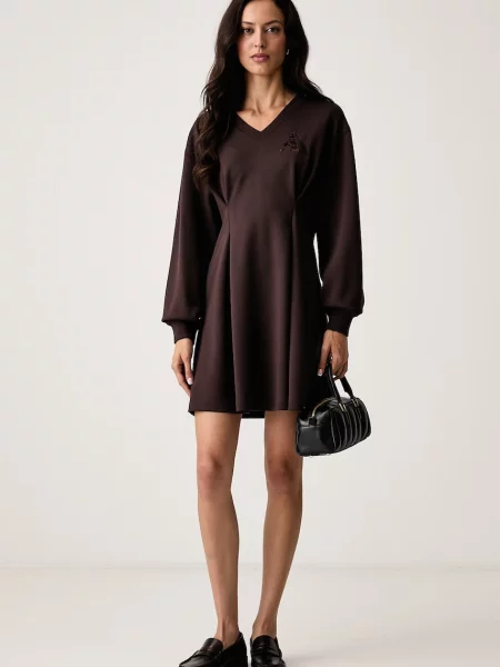 Armani Exchange rochie evazată cu vâscoză maro