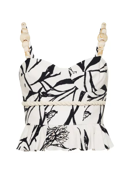 Top Patbo cu model floral cu mărgele cu bretele alb