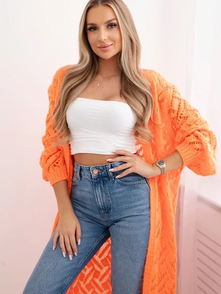 Cardigan Kesi de mohair lung portocaliu