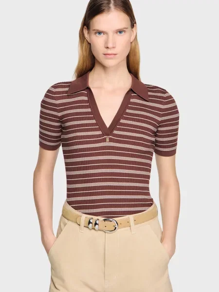 Смугастий светр Sandro коричневий