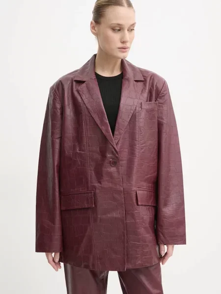 Gestuz sacou de piele rosu un singur rand de neted