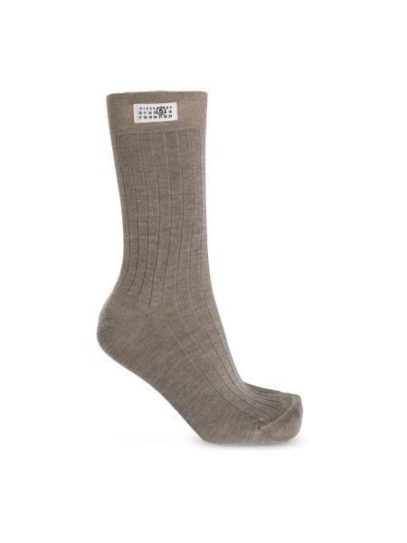 Skarpety Mm6 Maison Margiela wełniane z logo beżowe