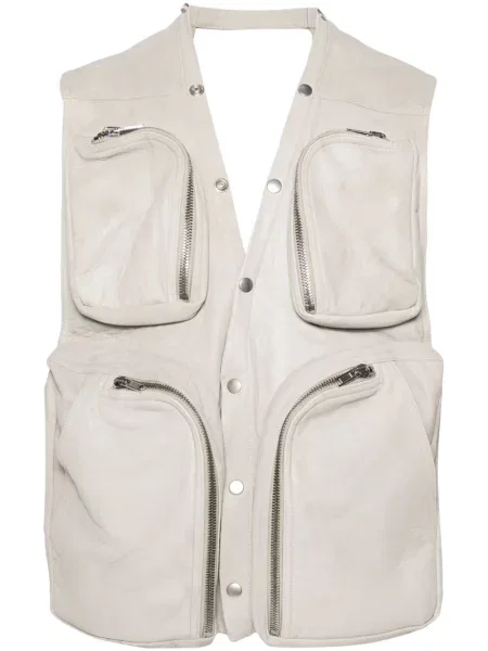 Kožená vesta Rick Owens s výstřihem do v šedá
