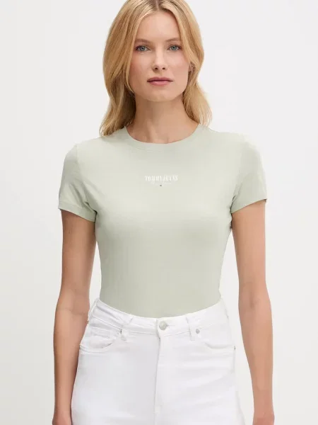 Тениска Tommy Jeans дамска зелено