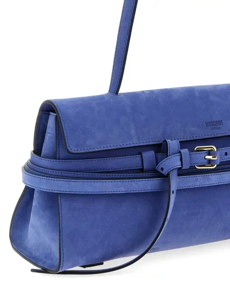 Geantă Moschino din piele de căprioară albastru