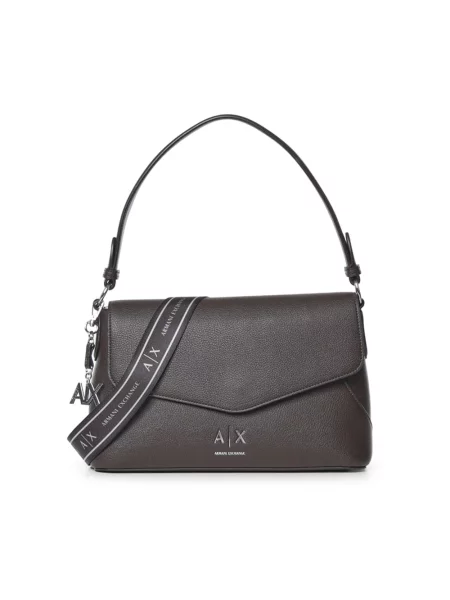 Torebka Armani Exchange skórzana z klapami brązowa