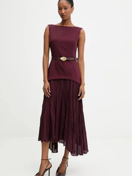 Answear.LAB sukienka maxi rozkloszowana bordowy