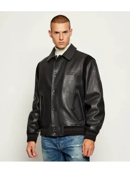 HUGO Geacă de piele Lewick | Relaxed fit negru