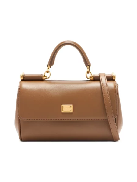 Shopperka Dolce And Gabbana skórzana z logo brązowa