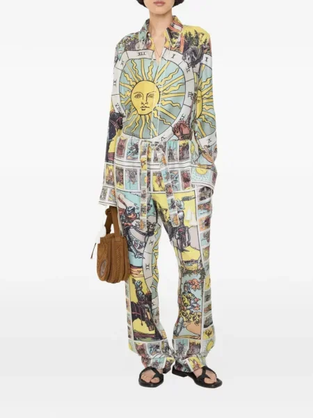 Pantaloni Burberry de mătase galben
