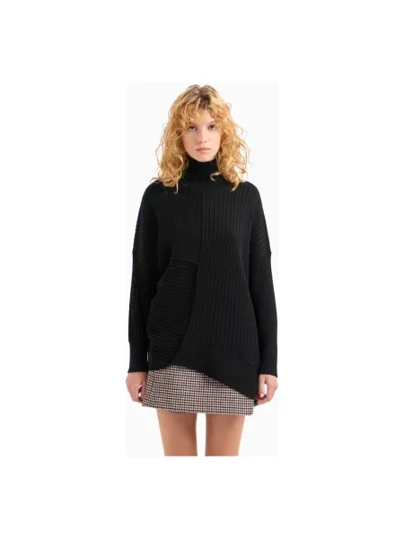 Dzianinowy sweter z golfem Armani Exchange asymetryczny czarny