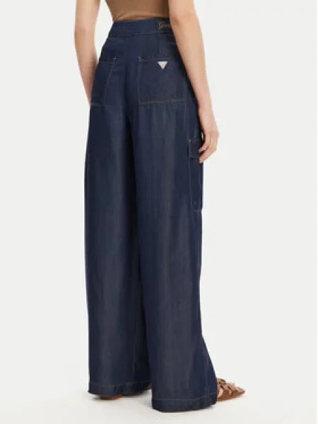 Guess Jeans hlače Mornarsko Wide Leg modra