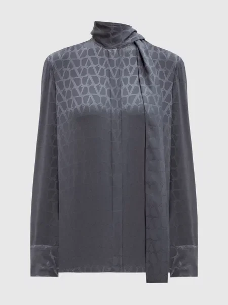 Блуза із шовку у візерунок Toile Iconographe Valentino сіра
