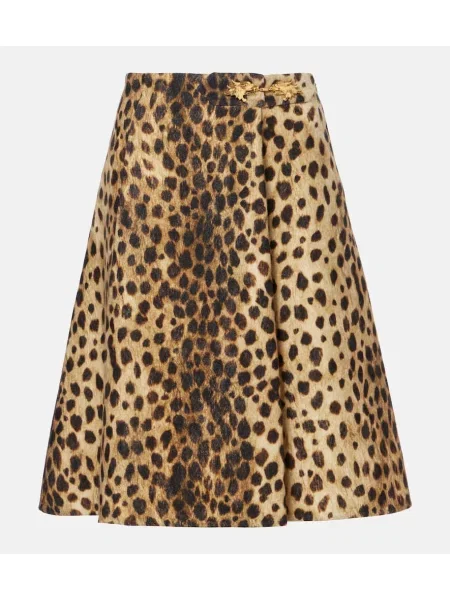 Fustă midi Valentino de lână cu imagine cu model leopard