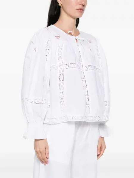 Nėriniuotas palaidinė Jcsophie su raukiniais balta