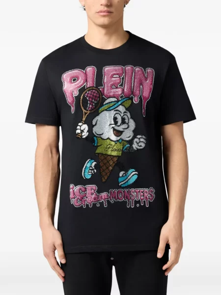 Тенис тениска Philipp Plein с кръгло деколте черно