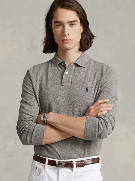 Tricou mânecă lungă Polo Ralph Lauren plasă gri