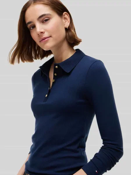 Bluzka z długim rękawem o prążkowanej fakturze model Tommy Hilfiger granatowa
