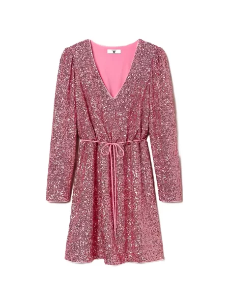 Rochie mini Twinset cu decolteu în V de costum roz
