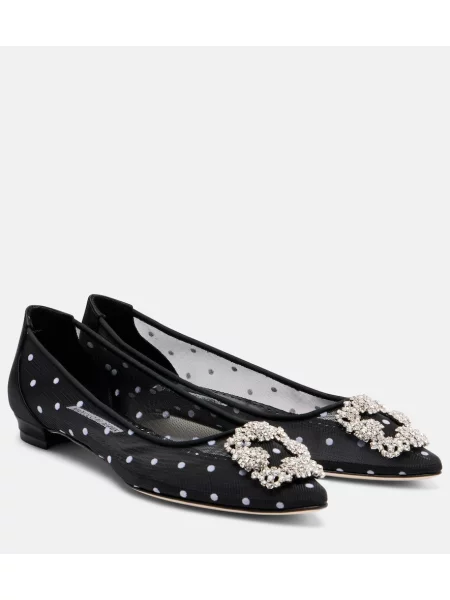 Baleríny Manolo Blahnik se síťovinou černé