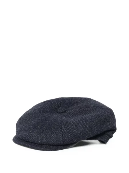Căciulă Borsalino de lână fără toc cu model herringbone albastru