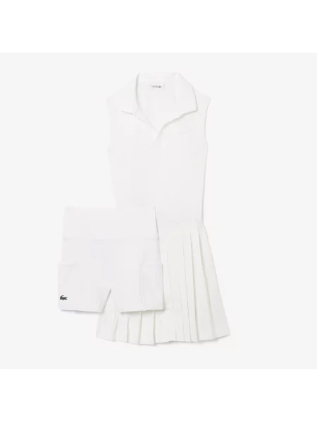 Lacoste Sukienka Sport Z Kołnierzykiem Polo Bez Rękawów Slim Fit biała