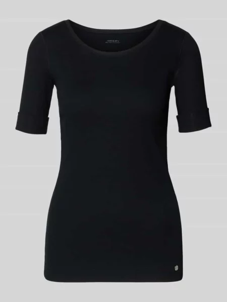 T-shirt z zakładką na rękawach i okrągłym dekoltem Marc Cain czarna