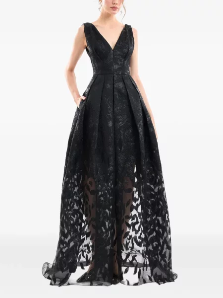 Jacquard haljina Gemy Maalouf s V-izrezom crna