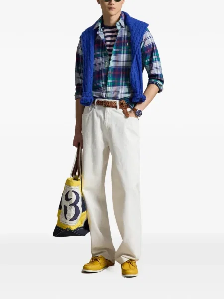 Șapcă Polo Ralph Lauren cu decolteu în V cu autograf în carouri albastru