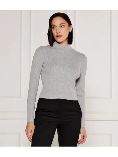 Bluză Michael Kors cu guler înalt gri