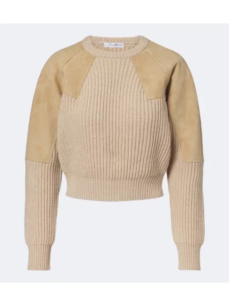 Pulover Max Mara din piele de căprioară bej