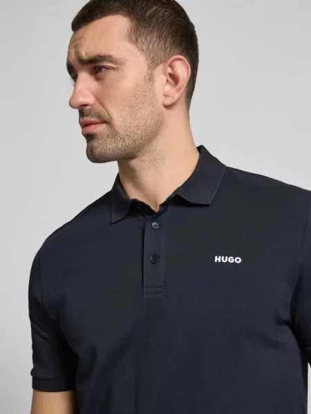 Koszulka polo z nadrukiem z logo model ‘Donos’ Hugo granatowe
