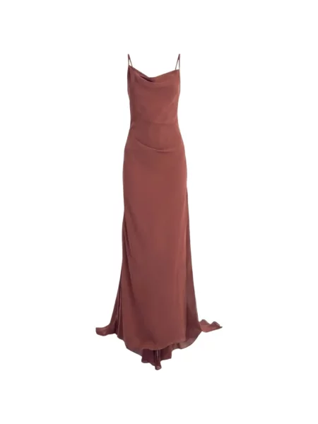 Rochie maxi Irina Schrotter cu volane maro
