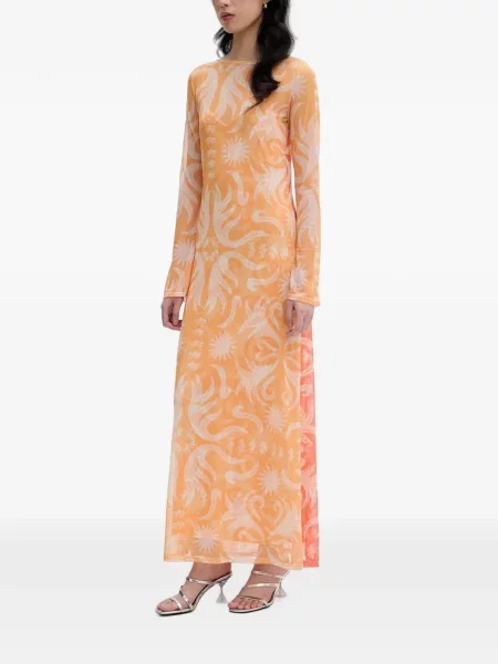 Lung rochie midi Never Fully Dressed cu imagine portocaliu