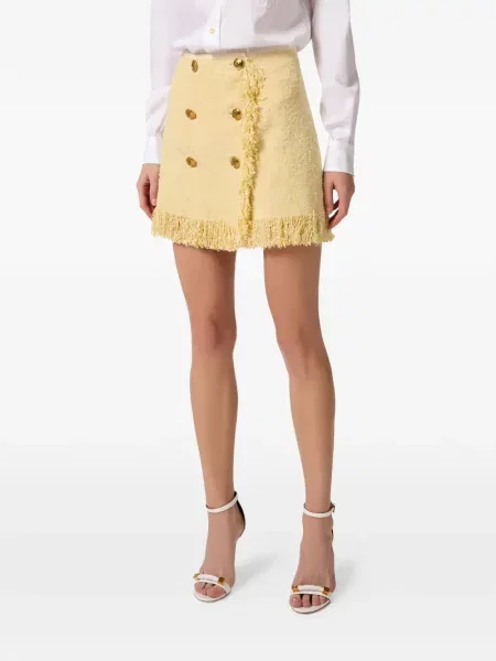 Mini fusta mini Elisabetta Franchi cu franjuri mini galben