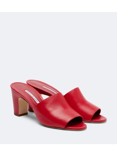 Papuci tip mules Manolo Blahnik din piele roșu