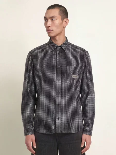 Hugo Košile Ebalto Oversized Fit Z Flanelu černá / šedá bílá