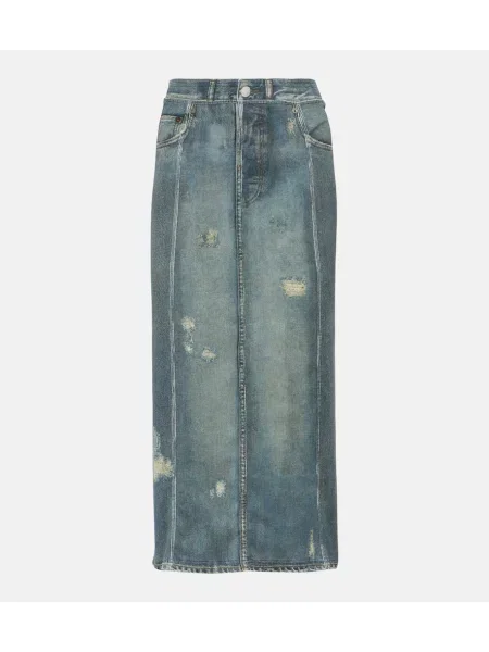 Spódnica jeansowa Acne Studios z nadrukiem do kolan niebieska