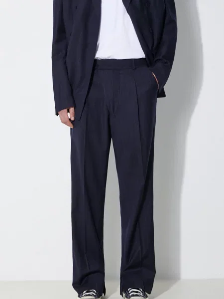 Pantaloni de lana Straight Leg Pants marin drept albastru