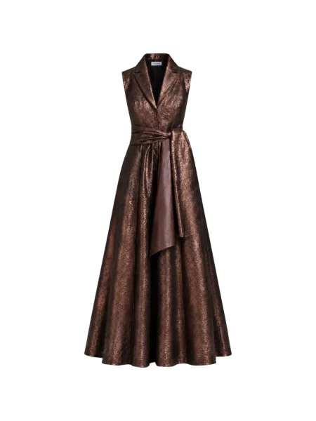 Rochie maxi Baruni fără mâneci din jacard maro