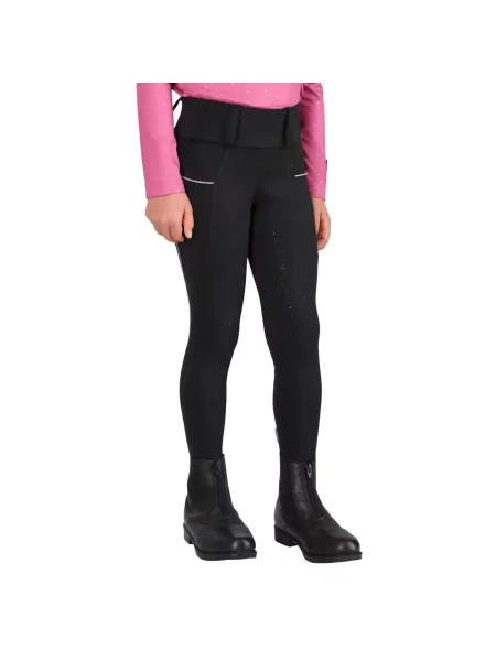 Dziewczęce legginsy jeździeckie z pełną przyczepnością QHP Isalyn czarne