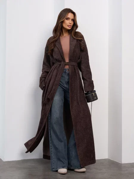 Кардиган ISSA Plus темно-коричневий комбінований верх коричневий