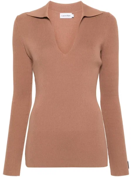 Top Calvin Klein prążkowany brązowy