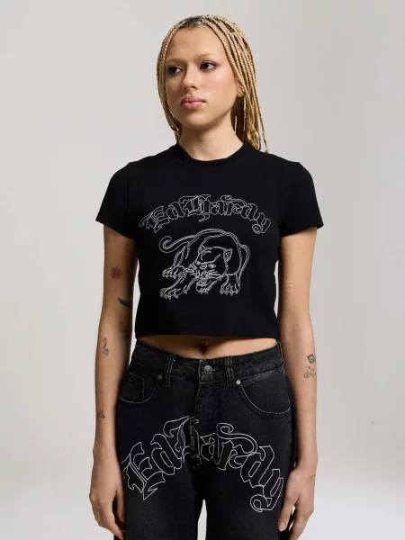 Ed Hardy Tričko Panther čierna biela
