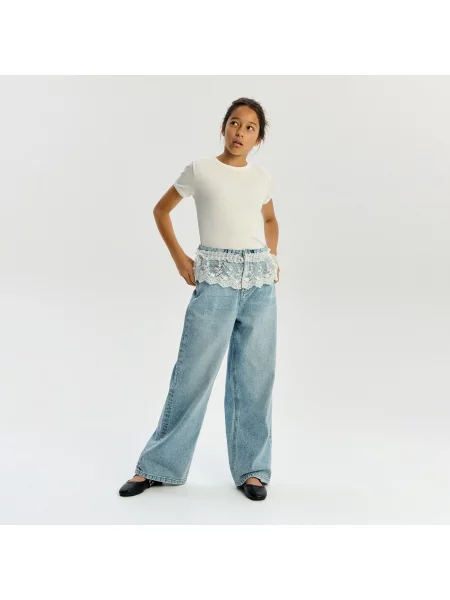 Reserved Csipkerészletes wide leg farmer kék