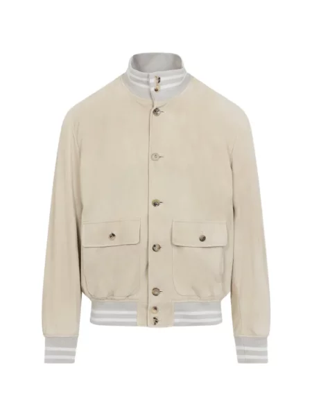 Geacă bomber Ralph Lauren Purple Label din piele de căprioară violet
