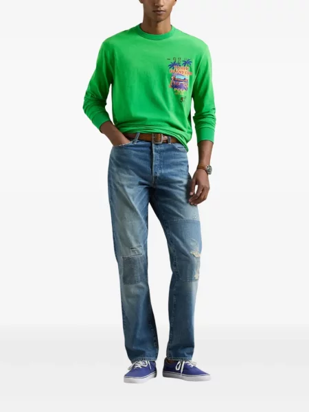 Класическа тениска Polo Ralph Lauren с принт зелено