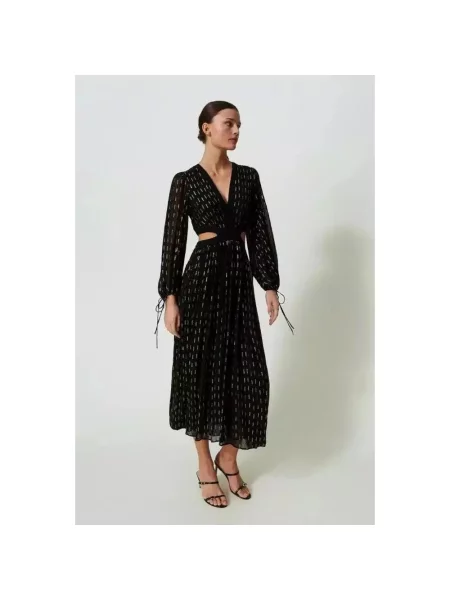 Haftowana sukienka maxi Twinset czarna
