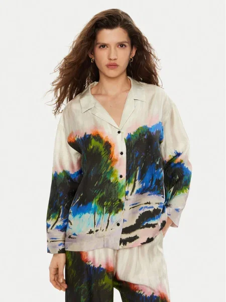 MUNTHE cămașă SACHU femei cu guler clasic relaxed bej