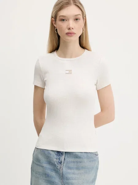 Тениска Tommy Jeans дамска синьо бежово